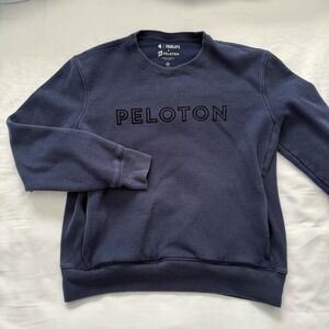FOURLAPS x‎ PELOTON Pullover Sweatshirt Medium Blue Pockets Logo Crew Neck Thick